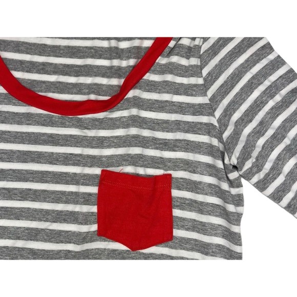 SONNET JAMES Play Long Sleeve Dress Size M Red & Gray Striped Front Pocket - Picture 5 of 6